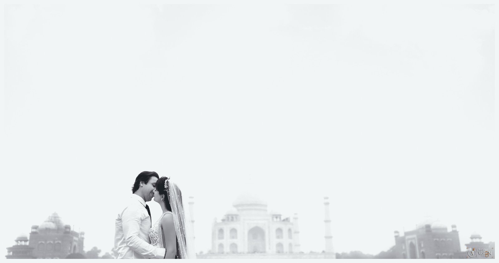 Couple at Agra with Taj Mahal in background during pre-wedding shoot, destination Indian photography