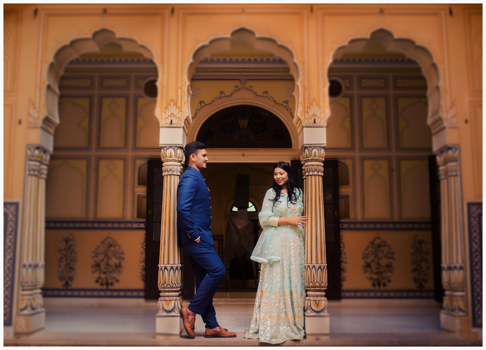 Couple at Jaipur heritage fort during pre-wedding shoot, destination wedding photography India
