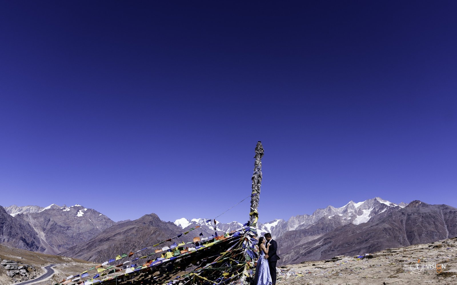 Couple at Leh Ladakh mountains during pre-wedding shoot, destination Indian wedding photography