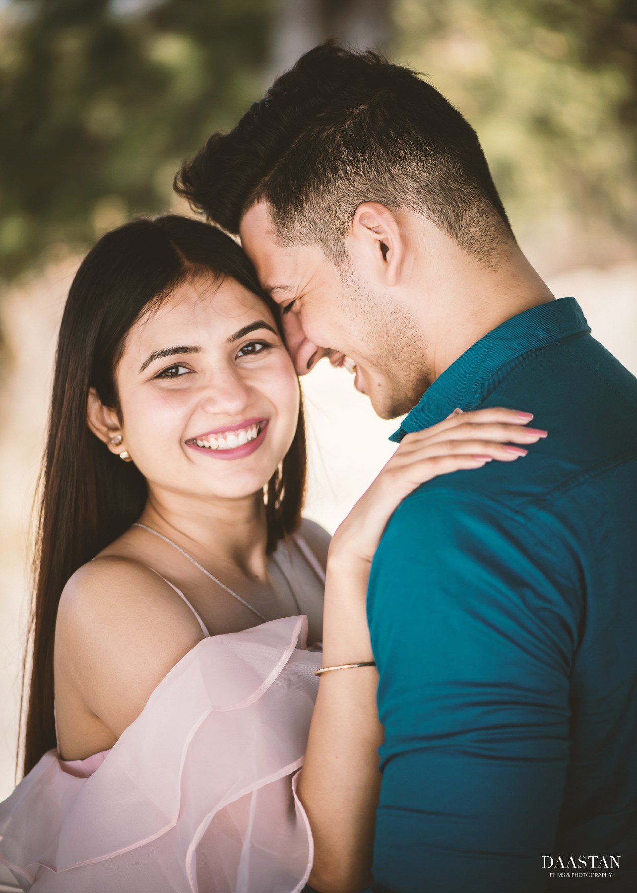 Romantic smiling close-up pre-wedding portrait of couple, Indian couple photography
